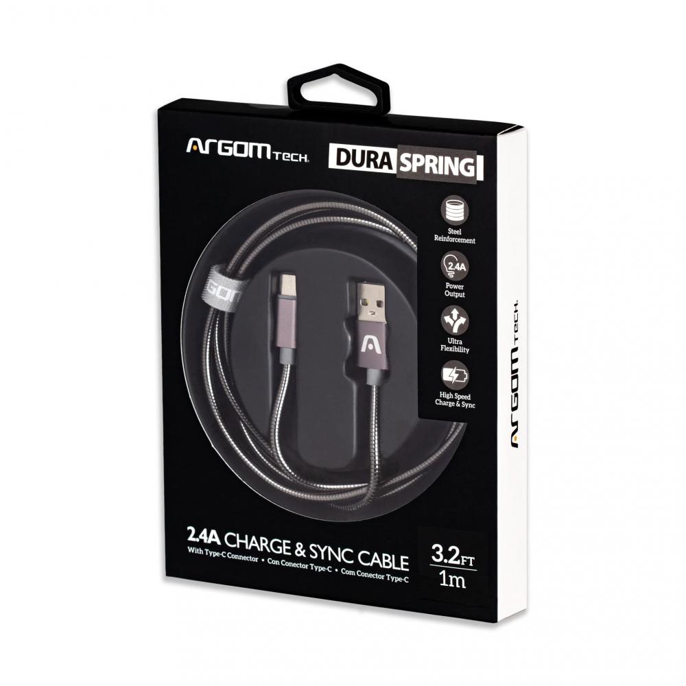 Cable Argom Dura Spring Type C A Usb Metal Braided 1M 3 2Ft Gris Arg