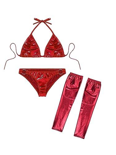 Yizyif Women Sexy Micro Bikini Set Shiny Metallic Piece Swimsuit