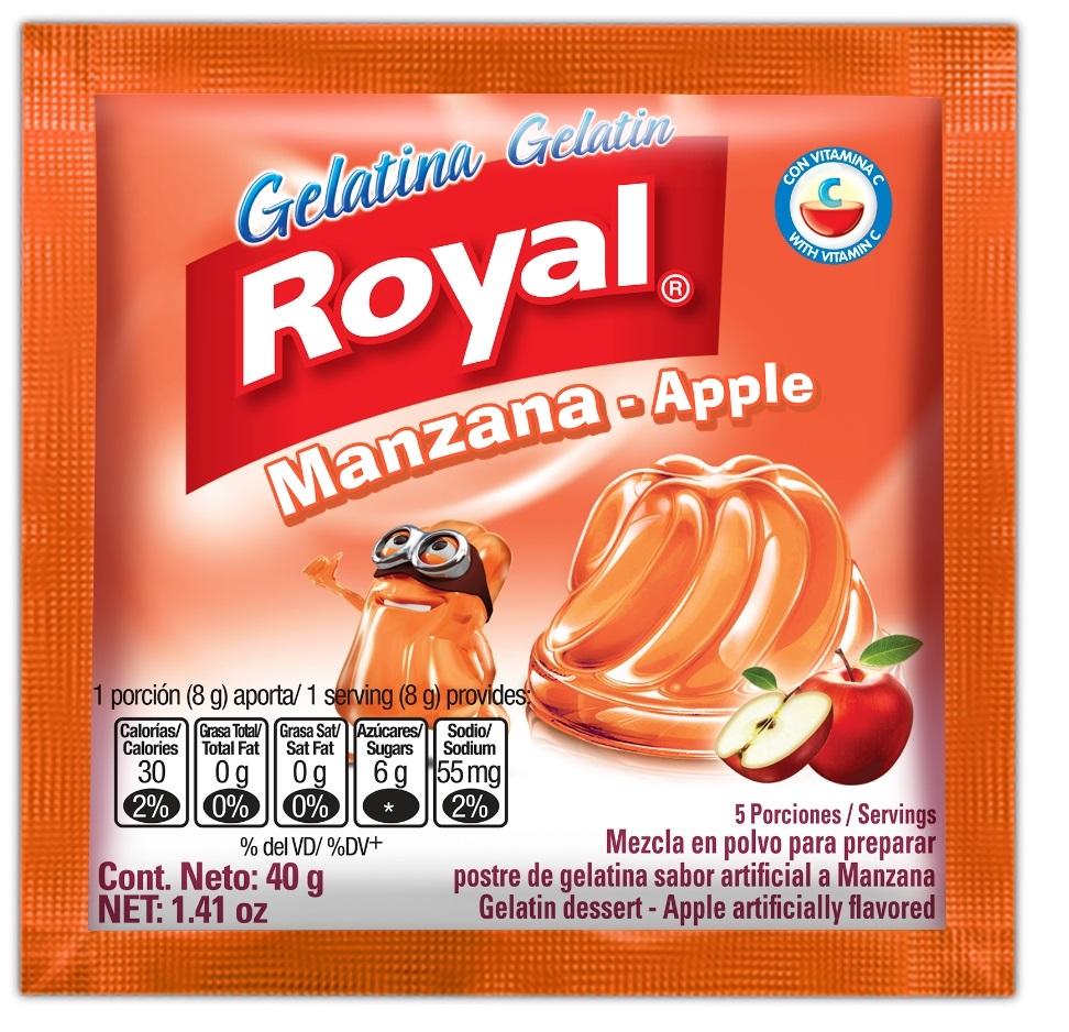 12Pack Royal, Gelatina Sabor Manzana, Mezcla en Polvo, 12 Bolsas de 40