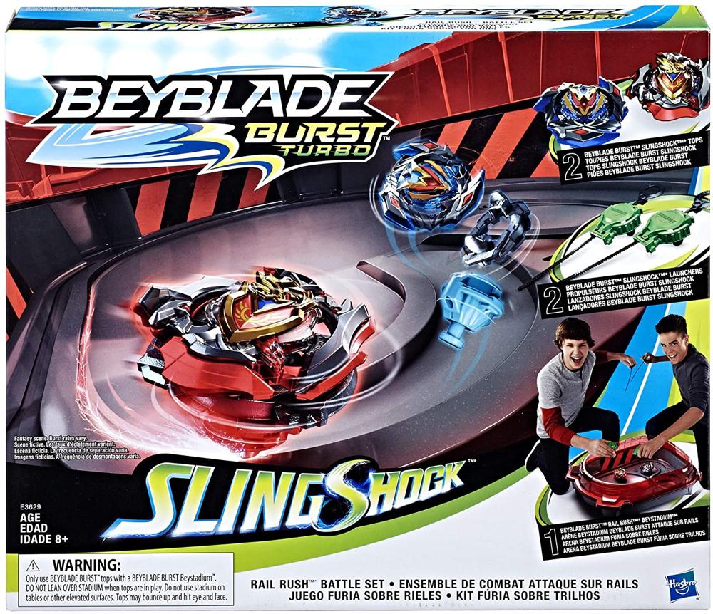 Kit de Batalla Beyblade Burst Turbo Slingshock Rail Rush, Set Completo