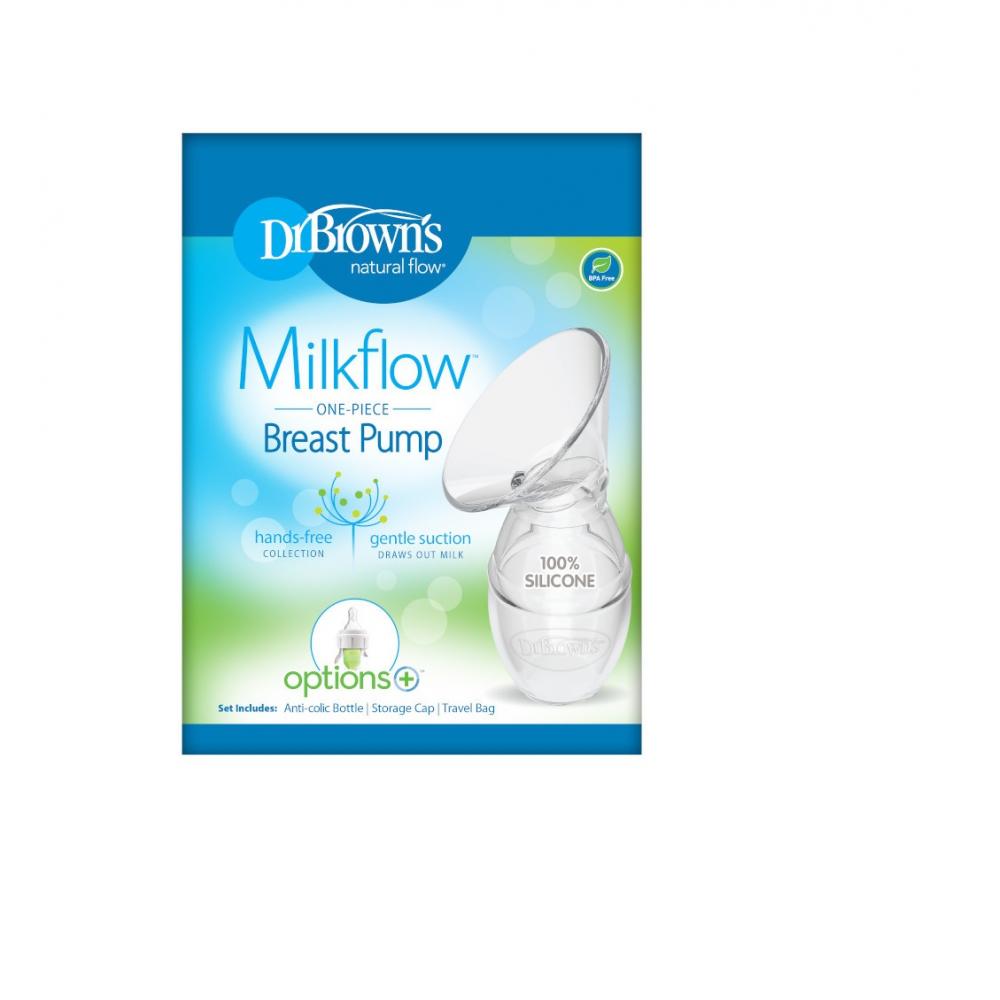 Dr. Brown's Extractor de leche manual con escudo SoftShape 100% silicona  (B, brida de 0.984 in) y opciones anticólicos+biberón de cuello ancho de 5