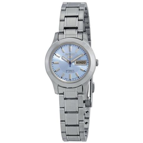 Reloj SYMD89K1 Seiko 5, Automático Para Mujer, Analógico, con Función de  Calendario, Esfera Azul Cielo, Banda y Caja de Acero Inoxidable Color Plata