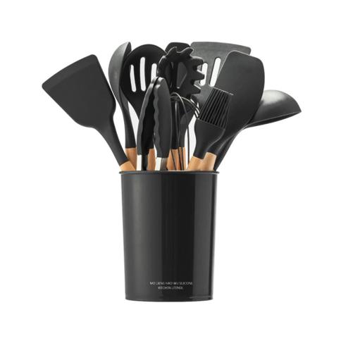 Set 12 Utensilios De Cocina Silicona Negro Simplit— Melollevo