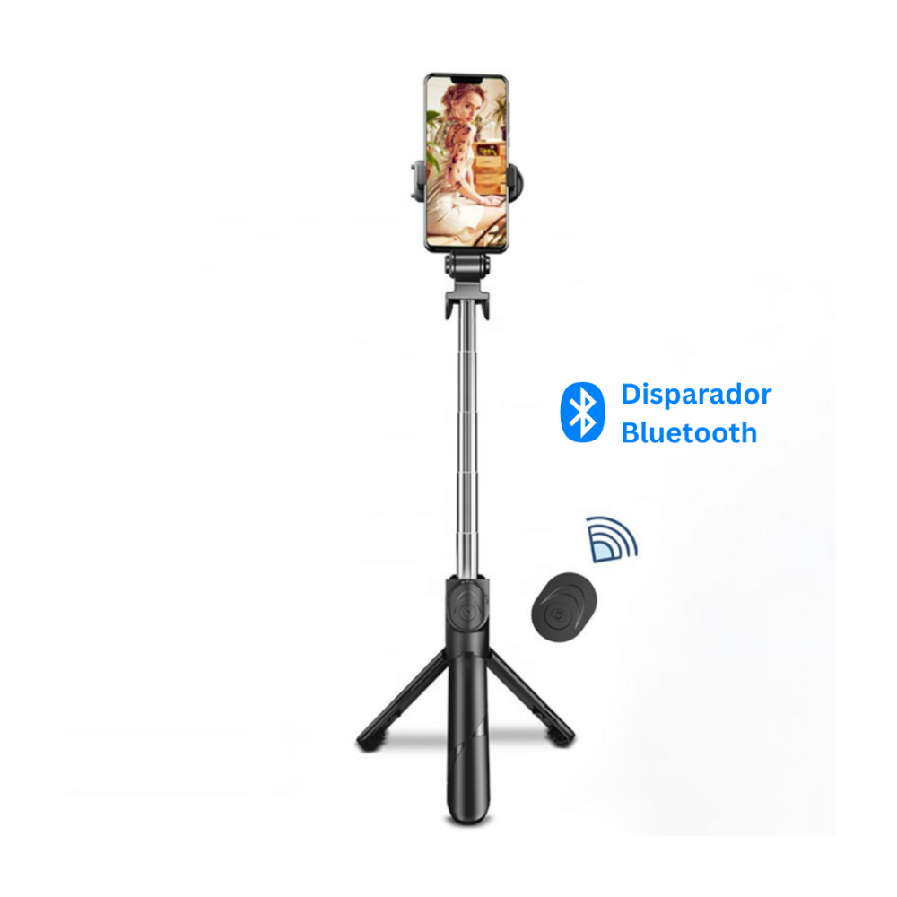 Palo Selfie con trípode y luz - Bluetooth - Negro - Alex Movilex