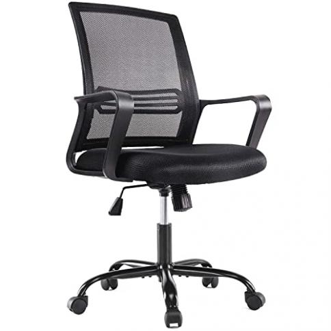 Juego de 2 sillas de escritorio sin ruedas, silla de computadora de  respaldo medio, silla de oficina ergonómica de malla con asiento más  grande, silla