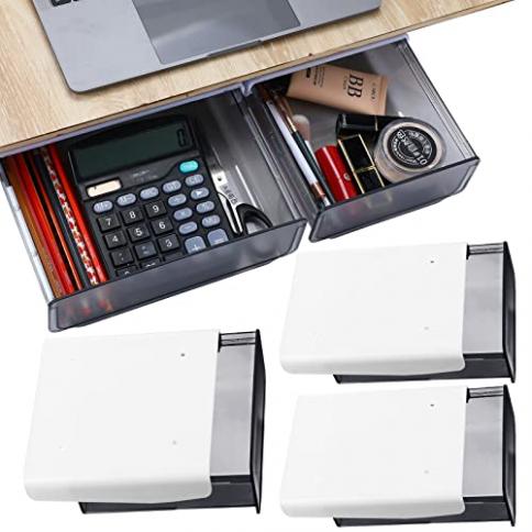 Organizador de cajones para debajo del escritorio, cajón de almacenamiento  oculto autoadhesivo debajo del escritorio con 2 capas, añade un cajón