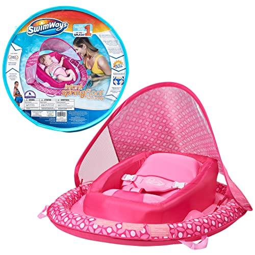 SwimWays Infant Baby Spring Float with Adjustable Sun Canopy Pink Flower Color 5Pink