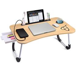 Slendor Laptop Desk Laptop Bed Stand Foldable Laptop Table Folding Breakfast Tray Portable Lap Standing Desk Reading and Writing Holder with Drawer for Bed Couch Sofa Floor - Color Brown