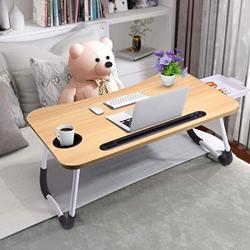 Slendor Laptop Desk Laptop Bed Stand Foldable Laptop Table Folding Breakfast Tray Portable Lap Standing Desk Reading and Writing Holder with Drawer for Bed Couch Sofa Floor - Color Brown