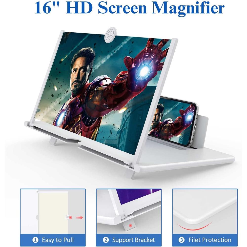 Lupa de pantalla de 18 pulgadas, proyector de aumento de pantalla de  teléfono móvil HD 3D para películas, videos y juegos, soporte plegable para