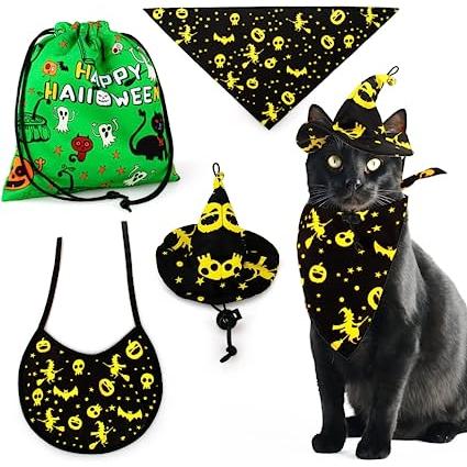 Disfraces de Halloween para gatos, 4 unidades, solo para gatos, gato,  Halloween, bandana, capa de bruja,