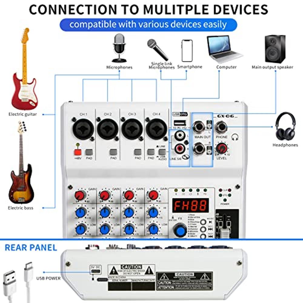 LOMEHO-Mini mezclador de sonido de 6 canales, consola de mezcla de Audio  Bluetooth, 48V, 99 DSP, mesa profesional, USB, PC, Play, grabación, AM-AX6  de Karaoke - AliExpress
