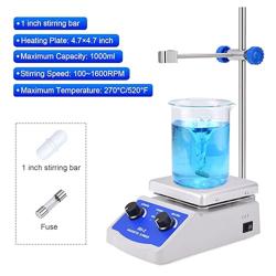 Slendor Magnetic Stirrer Hot Plate Mixer 1000ml Stirring Capacity 5 x 5 inch Max 520°F Hotplate and 100-2000 RPM Stirrer, Stirring Bar  Support Stand Included