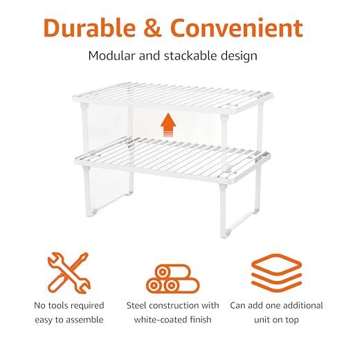 Amazon Basics Stackable Metal Kitchen Storage Shelves, Set of 2 White