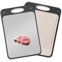 GUANCI Stainless Steel Cutting Board for Kitchen, Non Toxic 2-in-1 Double Sided Design, 304 Food Grade Stainless Steel  Wheat Straw PP, Durable Chopping Board for Meat  Vegetables, 14×9.6 Inch - Color 14Lx9.6W-Gray