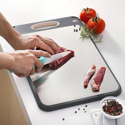 GUANCI Stainless Steel Cutting Board for Kitchen, Non Toxic 2-in-1 Double Sided Design, 304 Food Grade Stainless Steel  Wheat Straw PP, Durable Chopping Board for Meat  Vegetables, 14×9.6 Inch - Color 14Lx9.6W-Gray