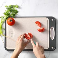 GUANCI Stainless Steel Cutting Board for Kitchen, Non Toxic 2-in-1 Double Sided Design, 304 Food Grade Stainless Steel  Wheat Straw PP, Durable Chopping Board for Meat  Vegetables, 14×9.6 Inch - Color 14Lx9.6W-Gray