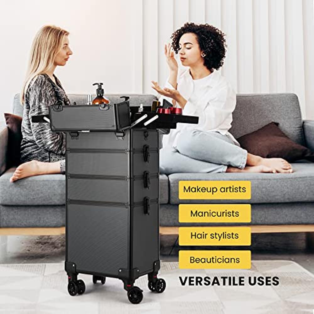 VIVOHOME 4 en 1 Estuche de tren rodante de maquillaje Carro de aluminio Caja  organizadora de cosméticos profesional con correas para los hombros 2  llaves Negro (cosméticos no incluidos) : Precio Guatemala