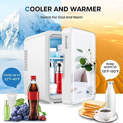 VNIMTI Mini refrigerador para el cuidado de la piel de 4 litros/6 latas,  refrigeradores cosméticos portátiles con espejo de maquillaje, enfriador y