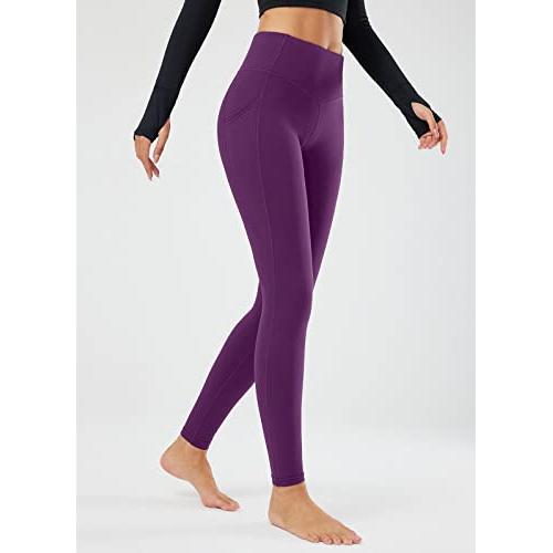 BALEAF Womens Winter Leggings Thermal Warm Fleece Lined Leggings High  Waisted Thick Yoga Pants Cold Weather with Pockets Purple S