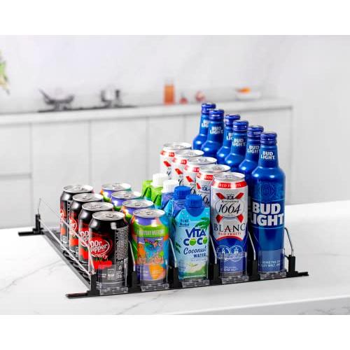 Organizador de latas de soda para refrigerador, organizador de bebidas  autoempujante de gran capacidad para refrigerador, despensa y más, color  negro