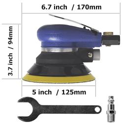 TOOLPEAK 5-inch air palm random orbital sander, dual-action pneumatic polisher speed adjustable grinding sanding with 5-inch pad, random orbit air sanders