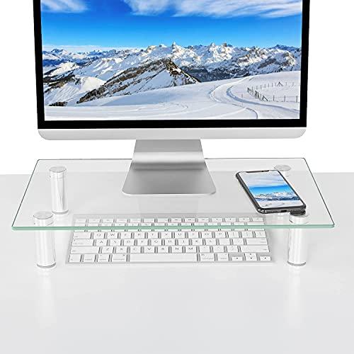 WALI Elevador de monitor de vidrio templado, soporte de escritorio doble  para computadora de escritorio de altura ajustable para pantalla plana LCD