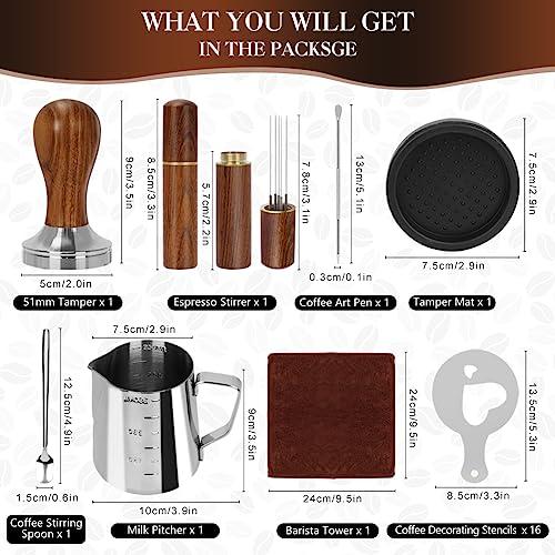 Y-Step 22 PCS Coffee Tamper Set, Espresso Accessories Kit Barista Kit, with  Espresso Tamper 51mm, Frothing Pitcher, Tamper Mat, Latte Art Pen, Coffee