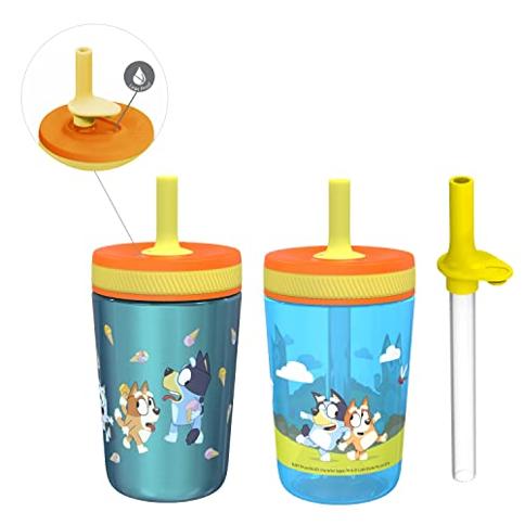 Zak Designs 15oz Bluey Kelso Tumbler Set, BPA-Free Leak-Proof Screw-On Lid with Straw Made of Durable Plastic and Silicone, Perfect Bundle for Kids, 2