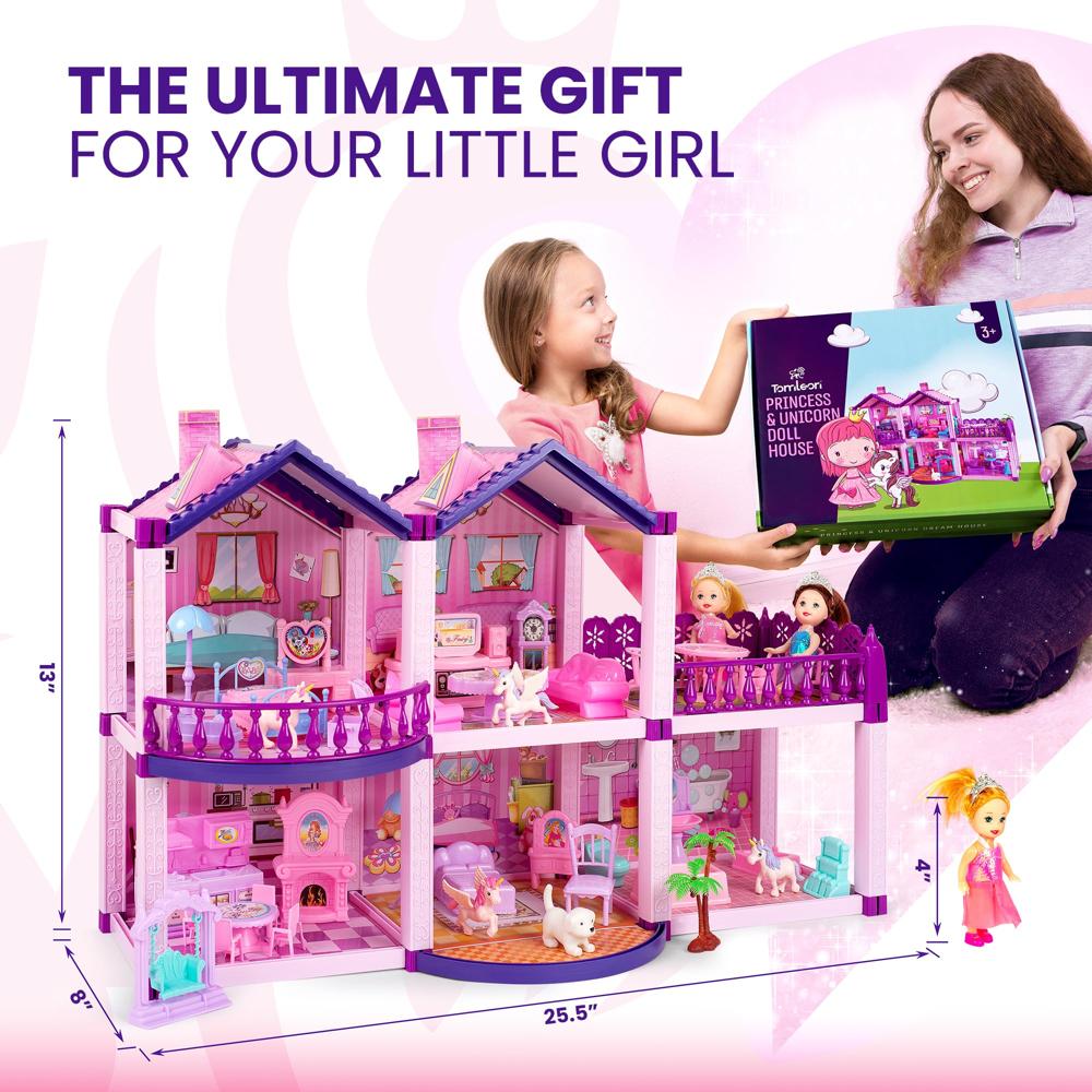 Dollhouse with 2 Princesses, 4 Unicorns, Dog, Furniture and Accessories ...