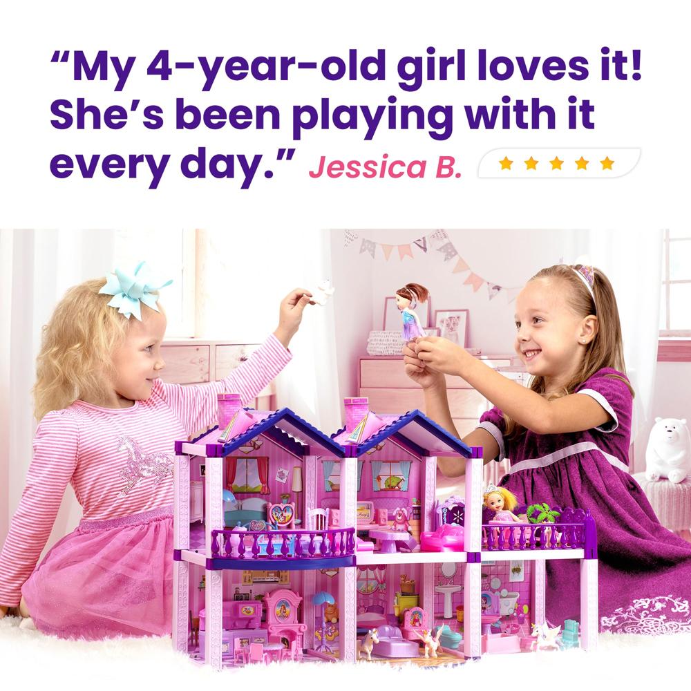 Dollhouse with 2 Princesses, 4 Unicorns, Dog, Furniture and Accessories ...