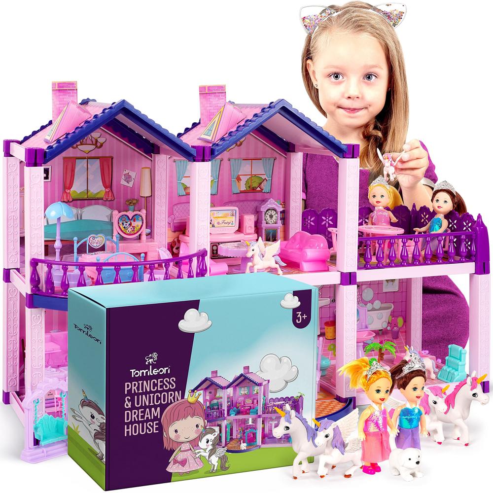 Dollhouse with 2 Princesses, 4 Unicorns, Dog, Furniture and Accessories ...