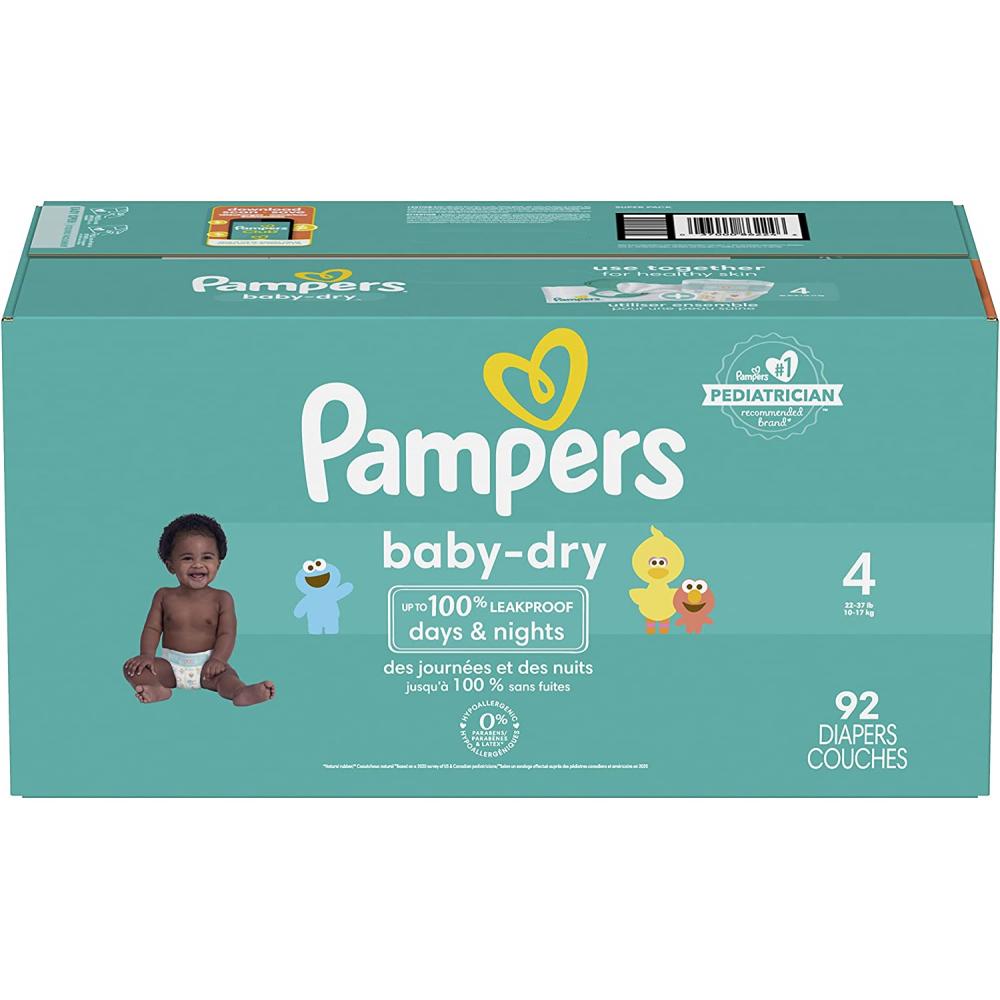 Pañales secos Pampers para bebé - Tamaño 4, 92 unidades, pañales