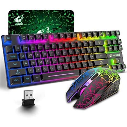 Combo de teclado y ratón inalámbricos retroiluminado RGB, recargable,  letras iluminadas, tamaño completo, ergonómico, modo de