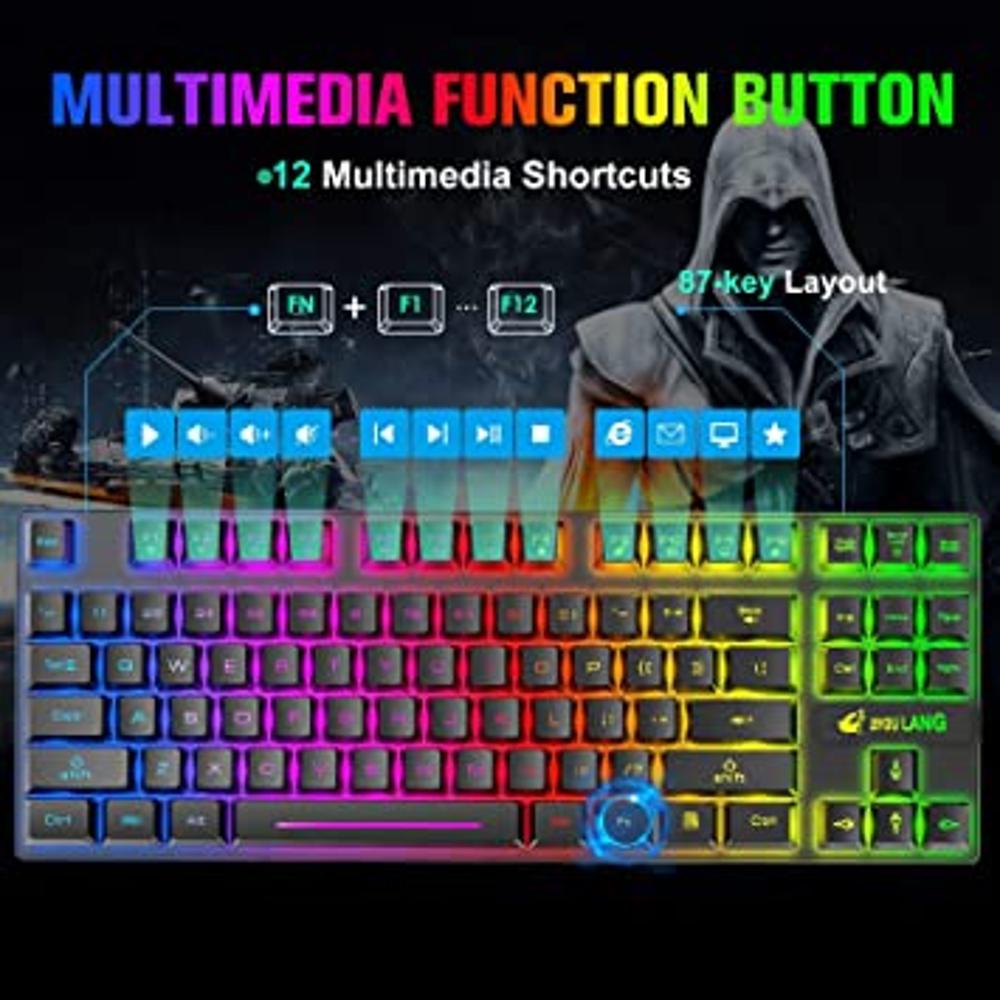 Combo de teclado y mouse inalámbricos para juegos con retroiluminación LED  arco iris, batería recargable de 4000 mAh, mecánico, ergonómico