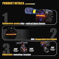 Future Eyes Motorcycle Fog Lights 120W LED Amber Auxiliary Driving Lights with DRL  Strobe, IP67 Waterproof Motorcycle Light for Night Riding, Off-Road, Dirt Bike, ATV, UTV, Golf Cart