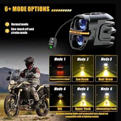 Future Eyes Motorcycle Fog Lights 120W LED Amber Auxiliary Driving Lights with DRL  Strobe, IP67 Waterproof Motorcycle Light for Night Riding, Off-Road, Dirt Bike, ATV, UTV, Golf Cart
