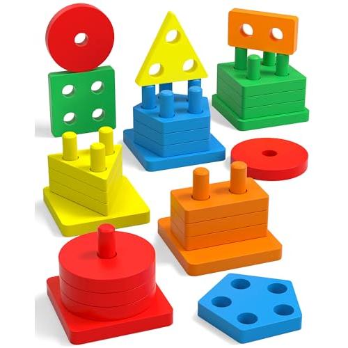 Juguetes Montessori para niños de 1 a 3 años de edad, niñas y niños  preescolares, juguetes educativos de clasificación y apilamiento de madera