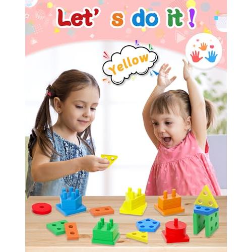 KMTJT Juguetes Montessori para niños de 2 años, clasificador de formas de  madera para niños de 18 meses, juguetes de clasificación y apilamiento de