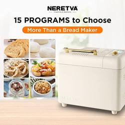 Neretva Bread Machine, 2.2LB 15-in-1 Bread Maker, Dual Heater Breadmaker Machine with Auto Nut Dispenser  Nonstick Ceramic Pan, Bread Maker Machine for Gluten Free, Dough Maker, Sourdough, Yogurt - Color white