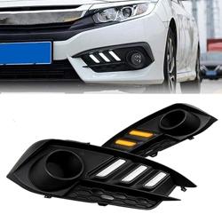 BIHEE Daytime Running Light Assembly for Honda Civic 2016 2017 2018, 2 Color DRL Driving Fog Lamp Waterproof Bright Amber Turn Signal Light Assembly Kit,1 Pair