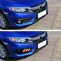 BIHEE Daytime Running Light Assembly for Honda Civic 2016 2017 2018, 2 Color DRL Driving Fog Lamp Waterproof Bright Amber Turn Signal Light Assembly Kit,1 Pair