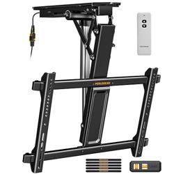 Perlegear Electric Ceiling TV Mount with Remote for 32-70 inch Flat and Curved Screen TVs up to 88 lbs, Max VESA 600x400, Motorized TV Ceiling Mount Flip Down for Flat Roof, Drop Down Ceiling Mount - Color BLACK