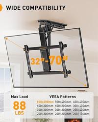 Perlegear Electric Ceiling TV Mount with Remote for 32-70 inch Flat and Curved Screen TVs up to 88 lbs, Max VESA 600x400, Motorized TV Ceiling Mount Flip Down for Flat Roof, Drop Down Ceiling Mount - Color BLACK