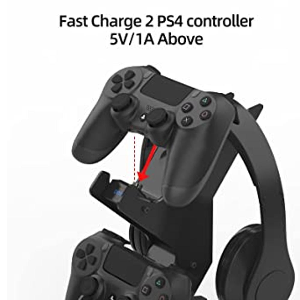 PS4 - Soporte de carga para cargador de controlador, Playstation 4 PS4,  chip de carga de 2 horas, cargador dual USB, soporte de auriculares con