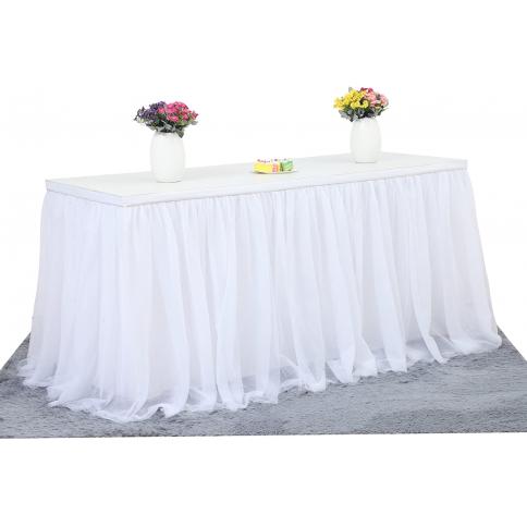 HB HBB MAGIC Faldas de mesa con mantel blanco para mesa rectangular de 6  pies, mantel blanco con volantes para boda, despedida de soltera,  cumpleaños