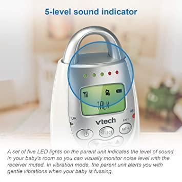 VTech DM221-2 Monitor de audio para bebés con un alcance de hasta 1,000  pies, alerta de sonido vibrante, intercomunicador Talk Back, bucle de luz  nocturna y dos unidades para padres, blanco 