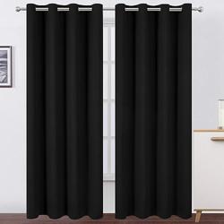 LEMOMO Blackout Curtains 52 x 84 inches Long Black Curtains Set of 2 Panels Thermal Insulated Room Darkening Curtains for Bedroom - Color Black - Tamaño 52W x 84L (Pack of 2)