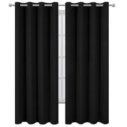 LEMOMO Blackout Curtains 52 x 84 inches Long Black Curtains Set of 2 Panels Thermal Insulated Room Darkening Curtains for Bedroom - Color Black - Tamaño 52W x 84L (Pack of 2)