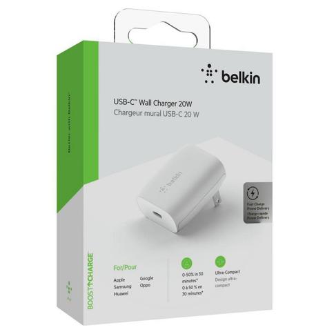 Cargador Belkin de Pared 20W USB-C Carga Rápida - WCA003dqWH